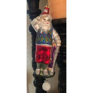Vintage Tall Santa Golfer Holiday Golf Bag Glass Glitter Christmas Ornament